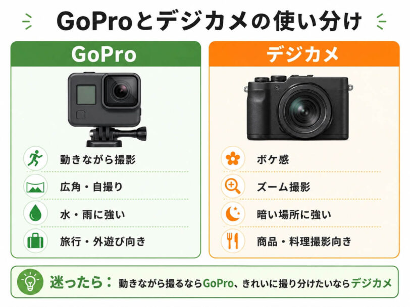 GoProとデジカメの使い分けを比較した図解