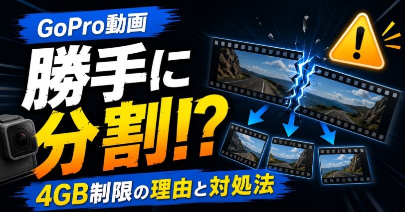 GoPro動画が勝手に分割される理由と4GB制限の対処法を紹介するアイキャッチ画像