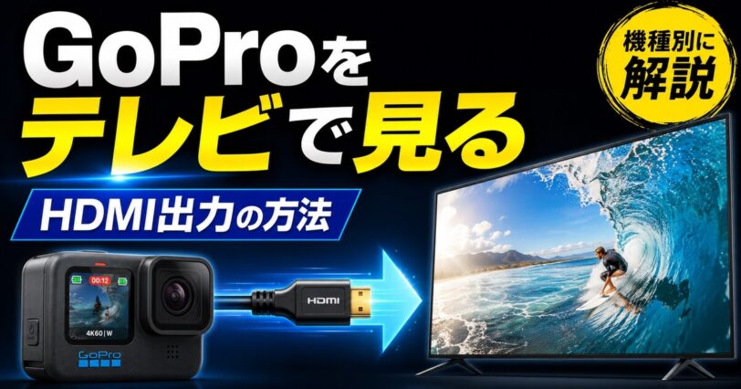 GoProをテレビで見るためのHDMI出力方法を紹介したアイキャッチ画像