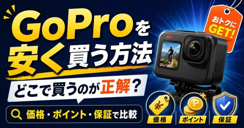 GoProを安く買う方法と購入先の選び方を紹介するアイキャッチ画像