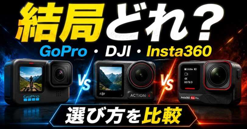 GoPro・DJI・Insta360の3ブランドを比較するアイキャッチ画像