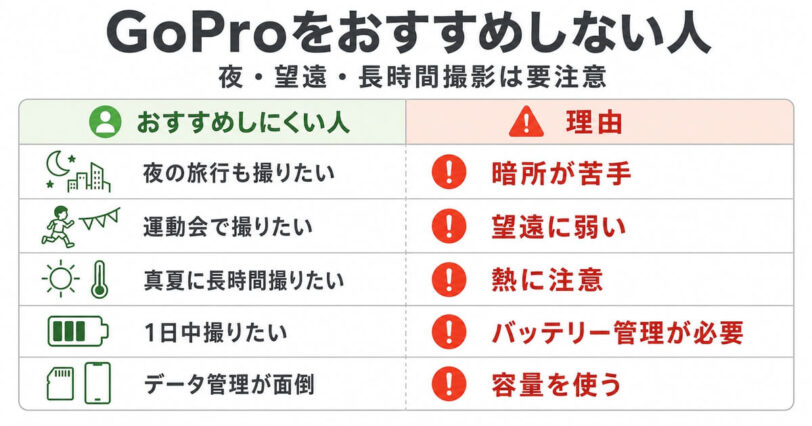 GoProをおすすめしない人の特徴と理由をまとめた図解