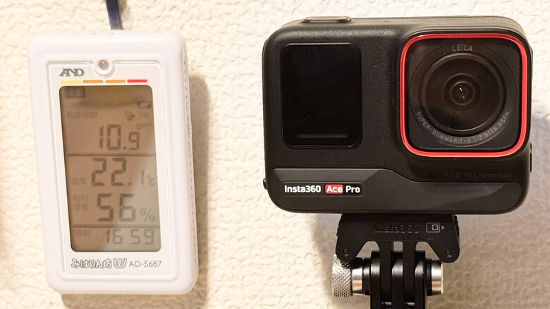 Insta360 Ace Proを室温22℃の部屋で熱暴走検証