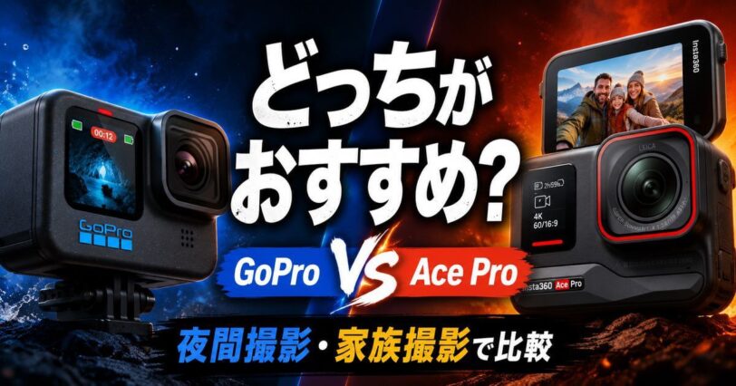 GoProとInsta360 Ace Proを夜間撮影や家族撮影で比較するアイキャッチ画像