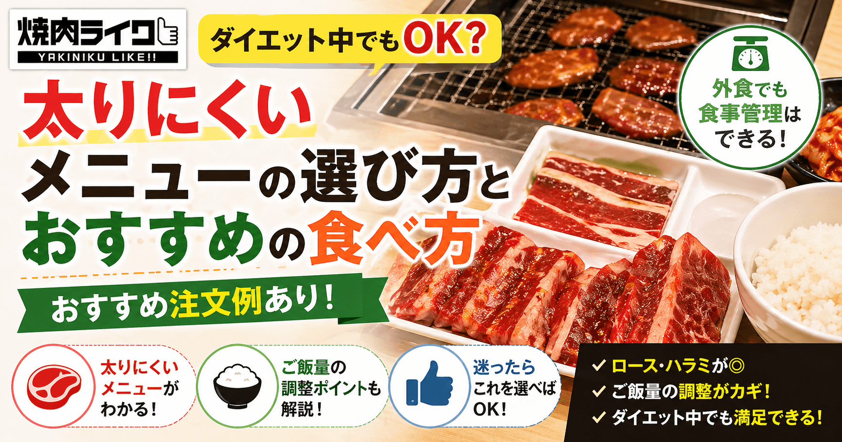 焼肉ライクで太りにくいメニューの選び方とおすすめの食べ方のイメージ