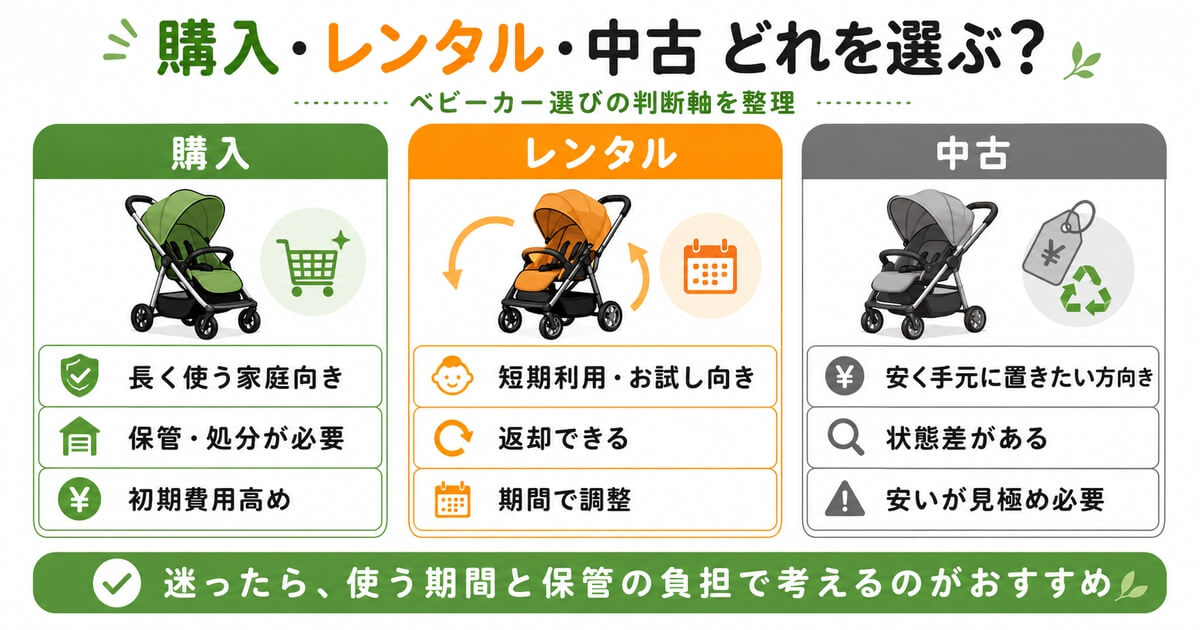 ベビーカーを購入・レンタル・中古で比較した図解