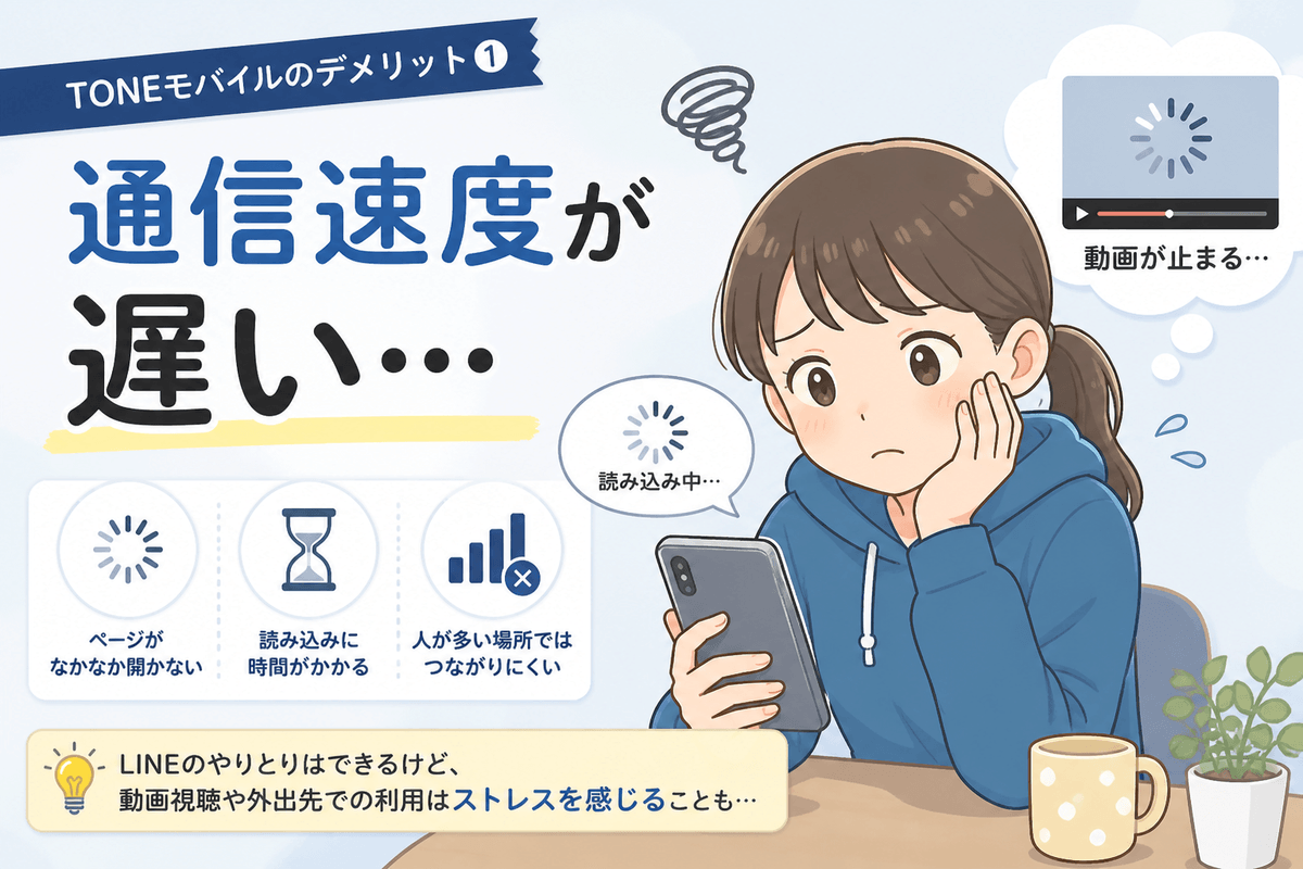 TONEモバイルの通信速度が遅く読み込みに時間がかかるイメージイラスト